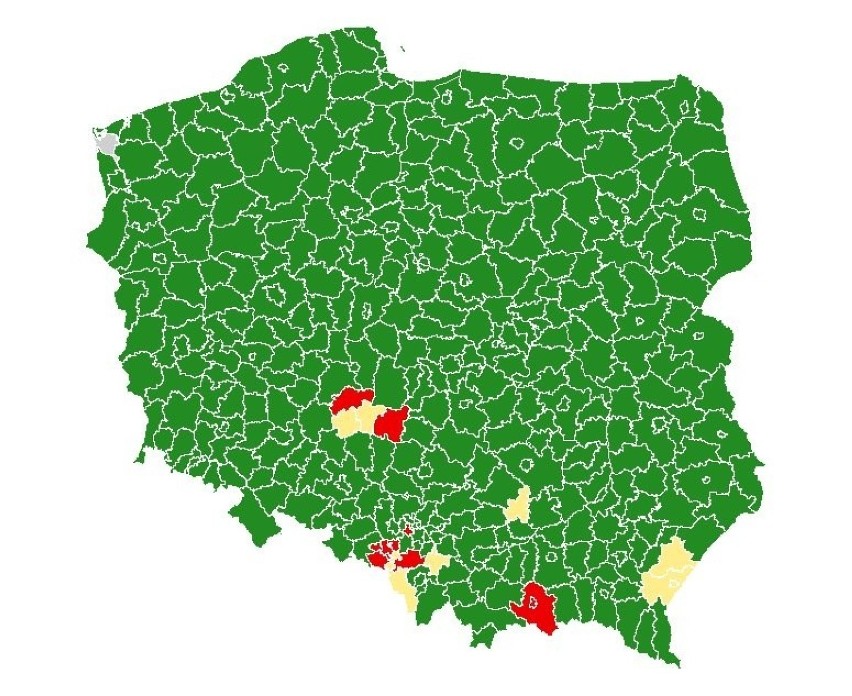Mapa powiatów, w których wracają obostrzenia.