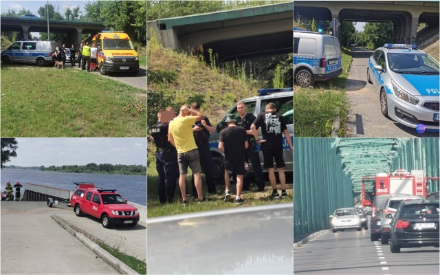 Ukrainiec (w żółtej koszulce) po pijanemu skoczył z mostu we Włocławku dla zabawy ?