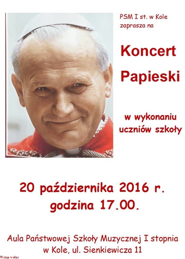 PSM I st. w Kole zaprasza na Koncert Papieski