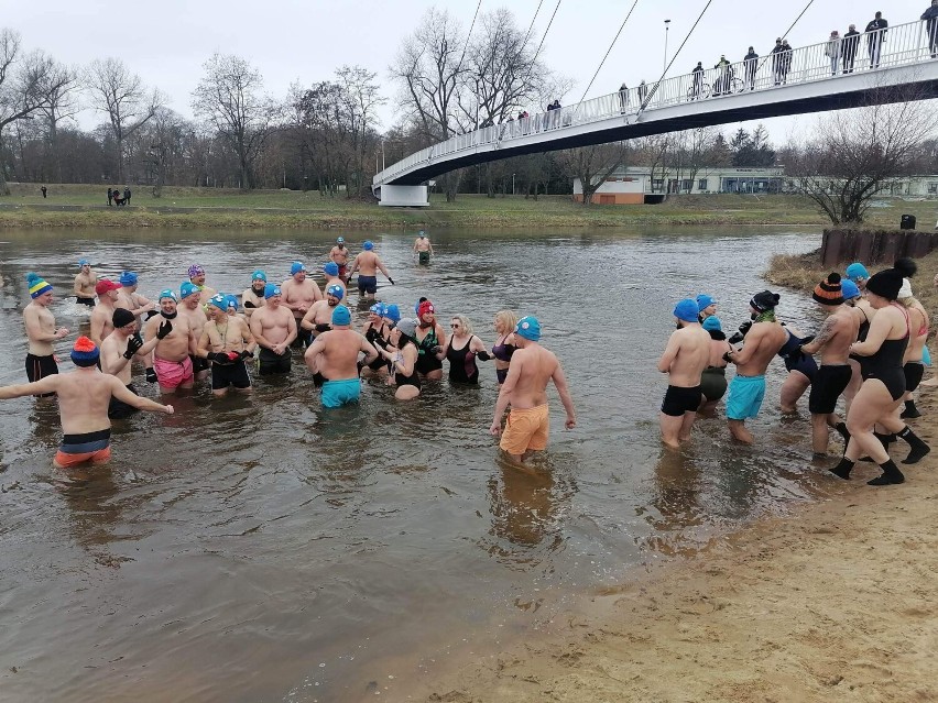Pół setki amatorów zimnej kąpieli morsowało w Warcie w...