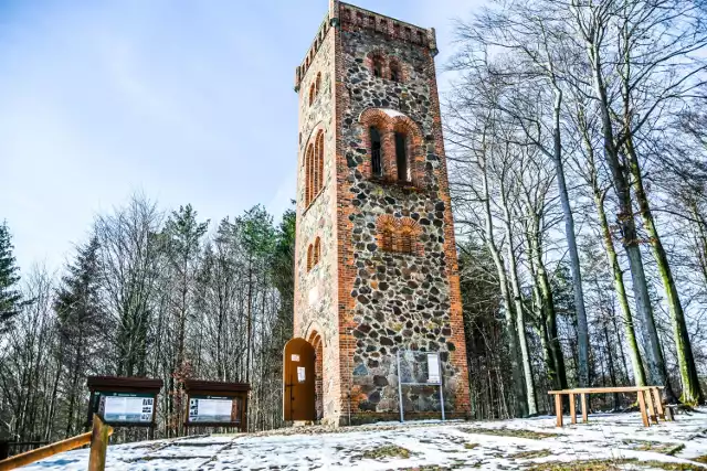 Pośrodku Zielonego Lasu wzgórzu w 1864 roku zbudowano najstarszą wieżę(niem. Blockhaus) zwaną dzisiaj czerwoną, ceglaną lub czasem też myśliwską wieżą Promnitza, który był założycielem terenów parkowych w Zielonym Lesie.