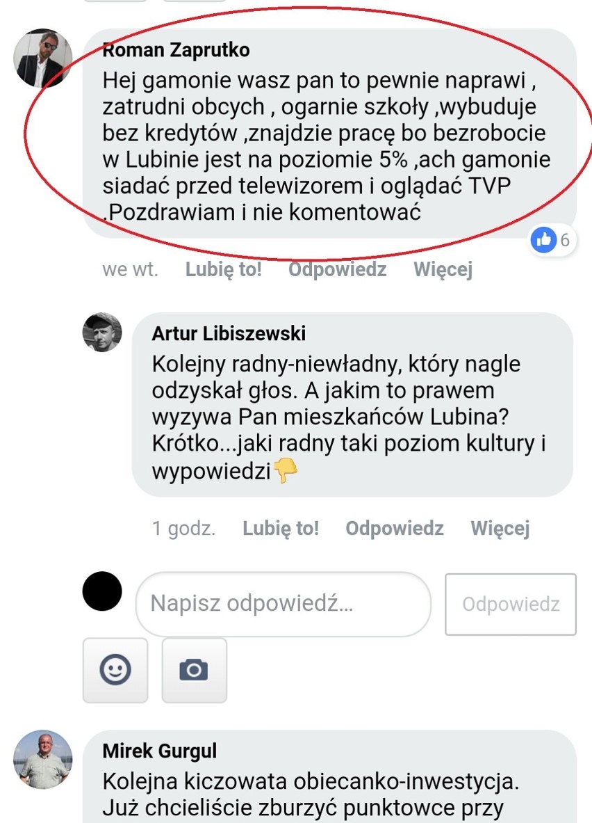 Radny Zaprutko o lubinianach: Gamonie! Oglądać TVP i nie...