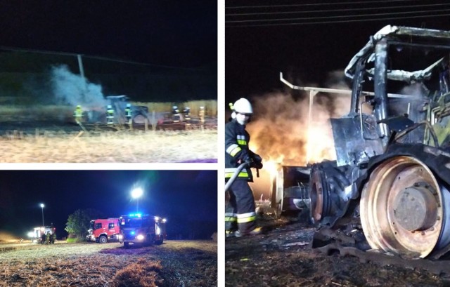 Na polu w Okoninie (gmina Gruta)  spłonął ciągnik rolniczy z mulczerem oraz rżysko