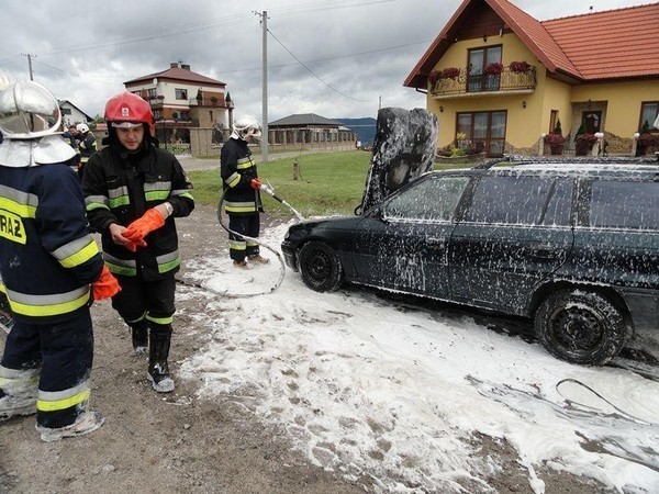 Pożar samochodu w Trzetrzewinie: spłonął opel [ZDJĘCIA]