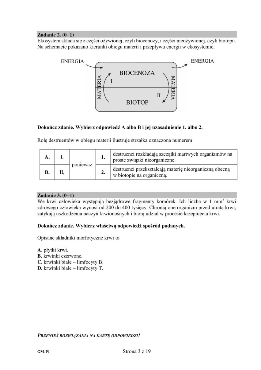 Egzamin gimnazjalny 2019 przyroda: ODPOWIEDZI