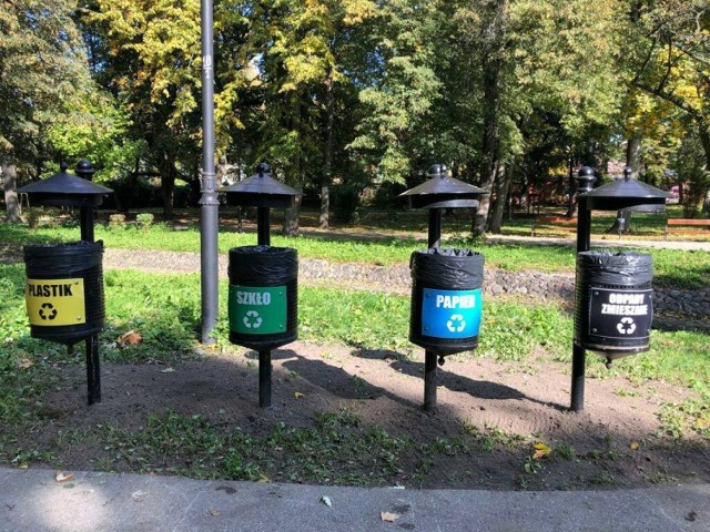 Radomianie spacerujący w parkach mogą wrzucić odpadki do koszy ustawionych przy alejkach.