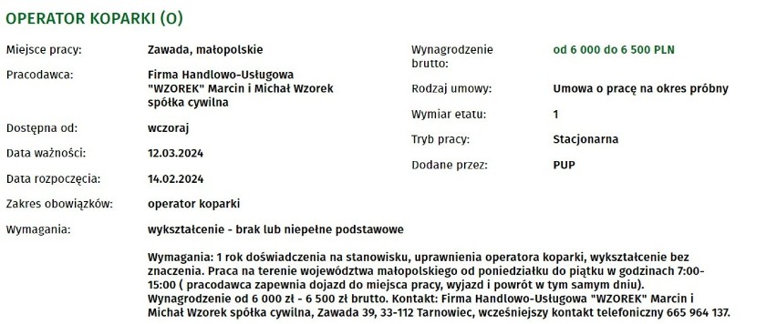 Najatrakcyjniejsze oferty pracy z Powiatowego Urzędu Pracy w Tarnowie w lutym 2024. Niektórzy oferują zarobki na poziomie ponad 13 tys. zł