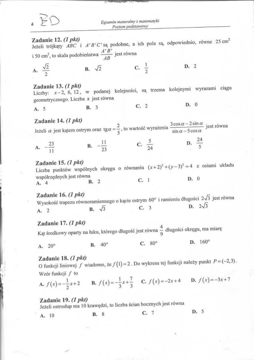 Matura 2014 matematyka poziom podstawowy [ARKUSZE PDF, KLUCZ ODPOWIEDZI]