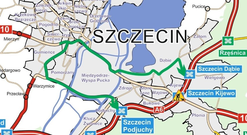 GDDKiA zaleca korzystanie z węzłów Szczecin Podjuchy lub...
