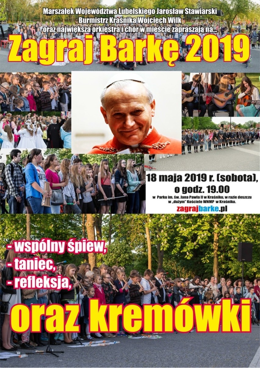 Zagraj Barkę 2019. Mieszkańcy Kraśnika uczczą rocznicę urodzin św. Jana Pawła II. Sprawdź, co zaplanowano