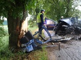 Wypadek w Bocieniu. Opel wylądował na drzewie, kierowca zginął [ZDJĘCIE]