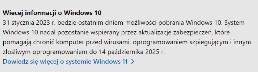 Taka informacja widnieje na stronie zakupowej Windowsa 10.