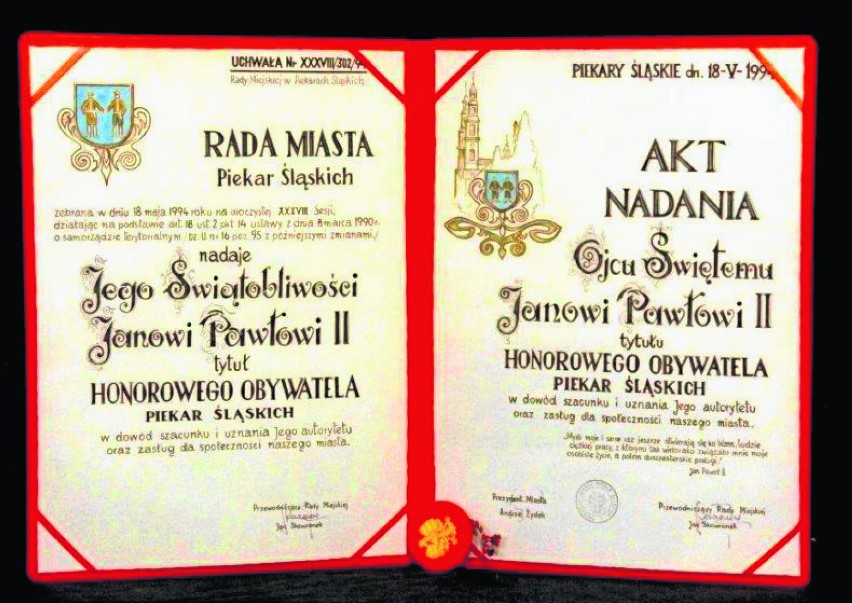 Jan Paweł II od 20 lat jest honorowym obywatelem Piekar