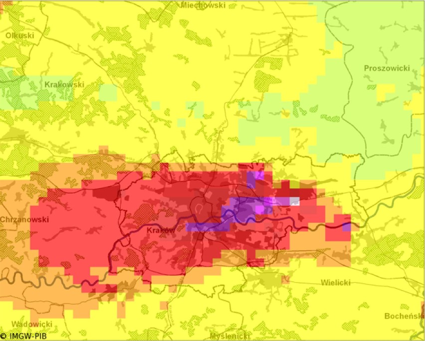 Prognozowane stężenia PM10 w Krakowie - 28 października.