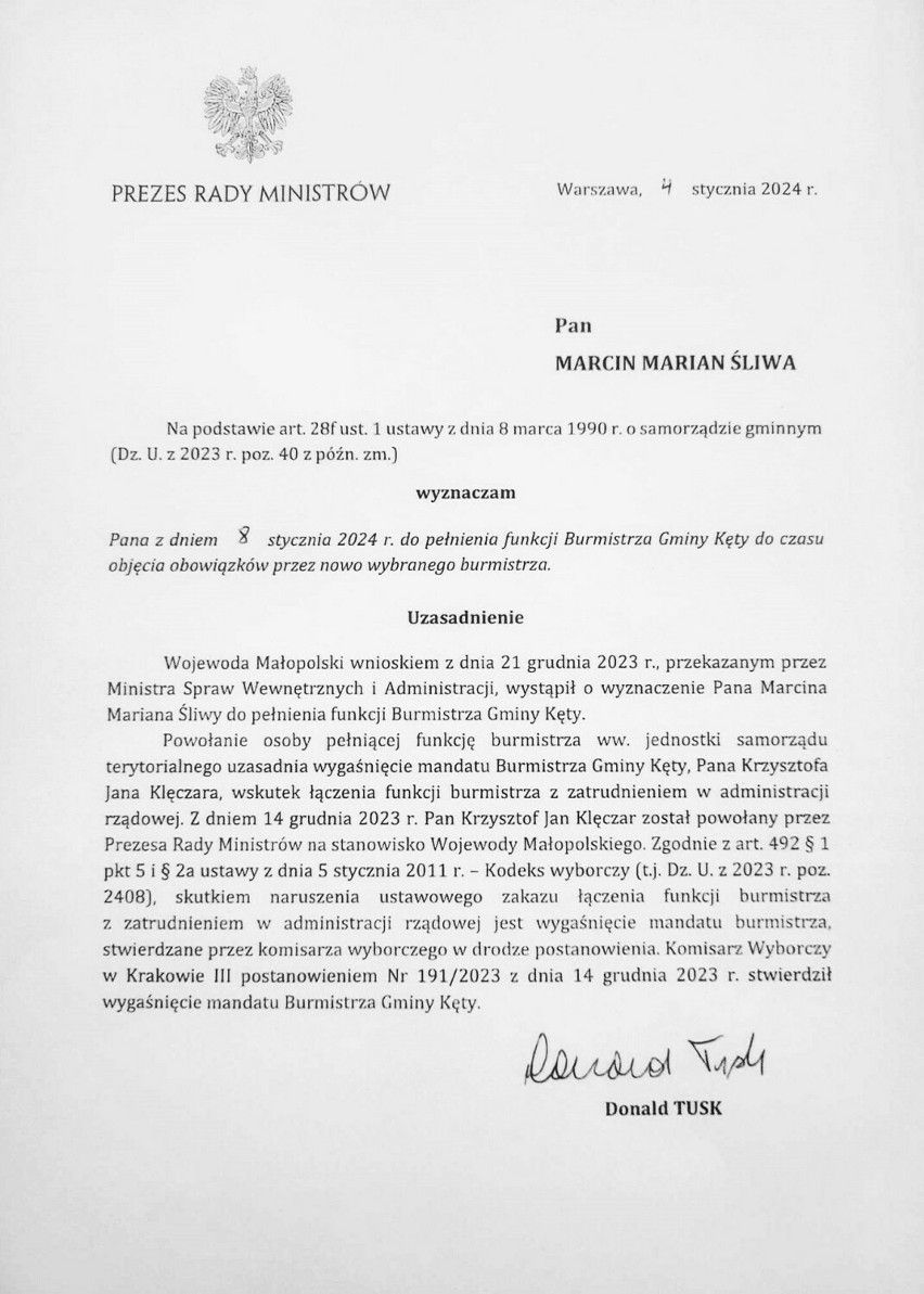 Marcin Śliwa został wyznaczony do pełnienia funkcji...