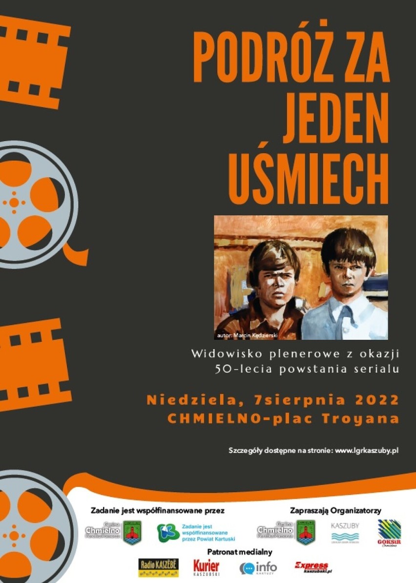 Chmielno. Widowisko plenerowe  (7.08.2022) z okazji 50-lecia serialu "Podróż za jeden uśmiech". Oraz konkurs "Walizka Dudusia"