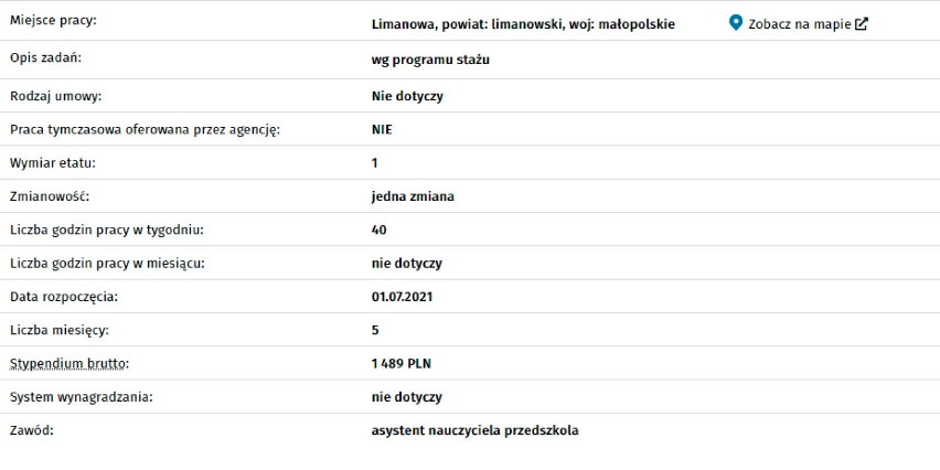 Staż z urzędu pracy: ASYSTENT NAUCZYCIELA PRZEDSZKOLA...