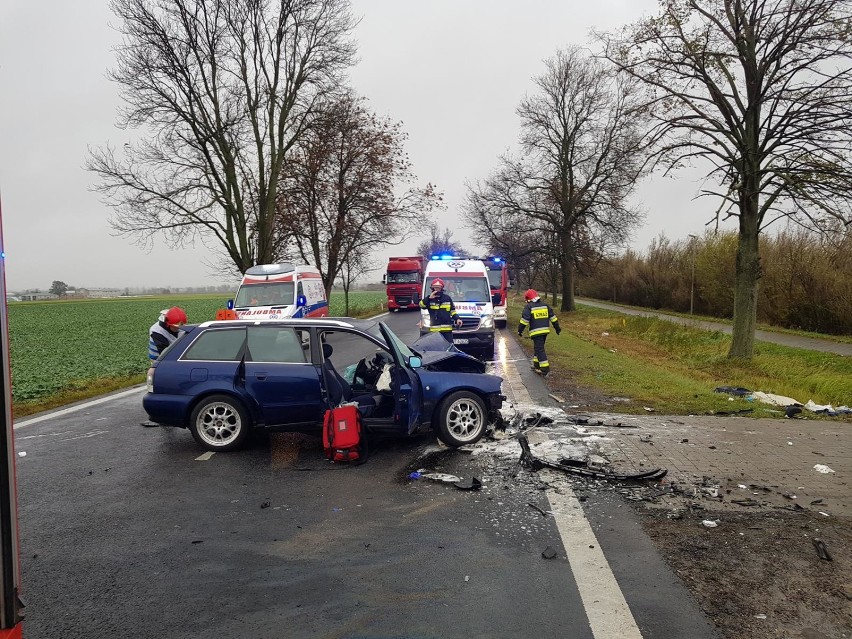 Wypadek śmiertelny na drodze krajowej 32. Pomiędzy Grodziskiem, a Ruchocicami zderzyły się dwa samochody [ZDJĘCIA]