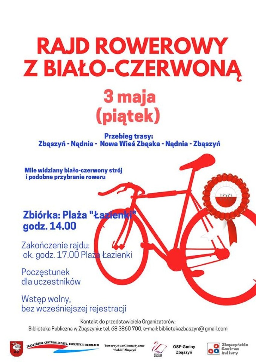 Rajd rowerowy z biało - czerwoną. Zbąszyń - Nowa Wieś Zbąska - Zbąszyń  - 3 maja 2019