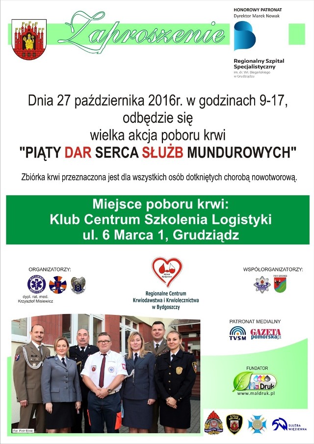 V Dar Serca Służb Mundurowych Grudziądza w czwartek, 27 października w klubie Garnizonowym.