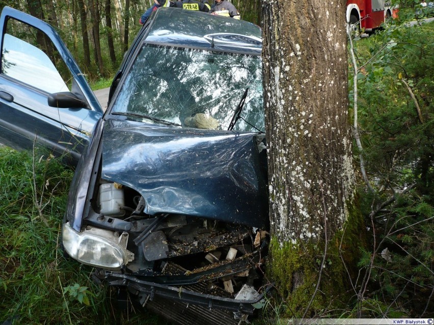 Ford uderzył w drzewo. Kierowca trafił do szpitala