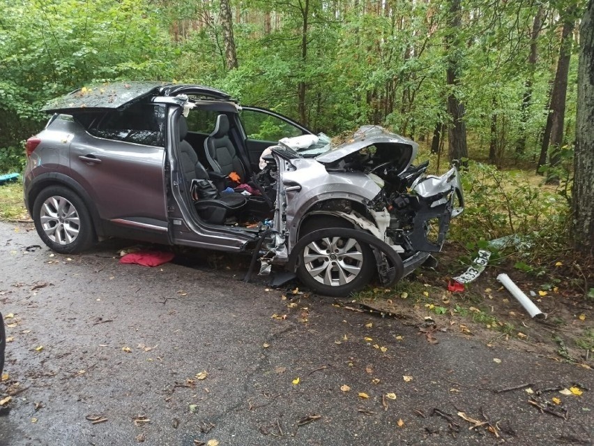 W Zamku Kiszewskim samochód uderzył w drzewo (21.08.2022)....
