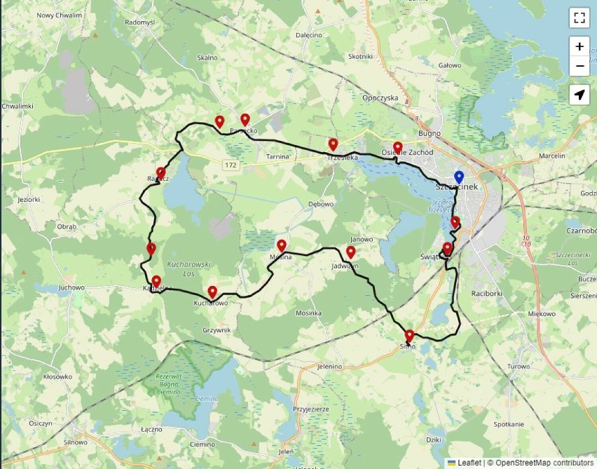 Mapa EDK wokół Szczecinka