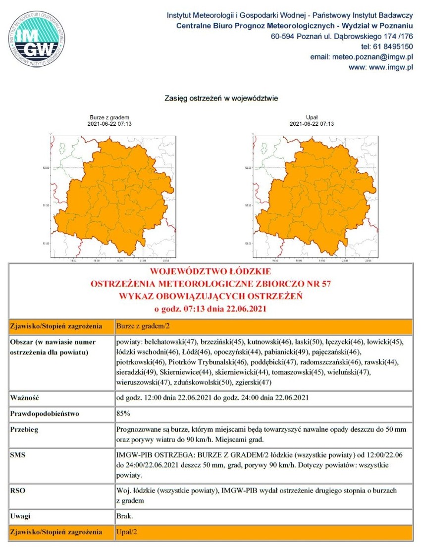 Prognoza pogody na wtorek 22 czerwca. Spodziewane burze z gradem w regionie łódzkim. IMGW wydał ostrzeżenie drugiego stopnia