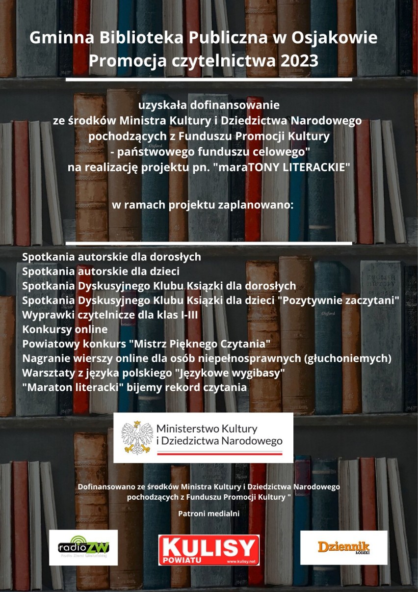 Szereg wydarzeń literackich w bibliotece w Osjakowie. Za nami już konkurs pięknego czytania i spotkanie dla przedszkolaków