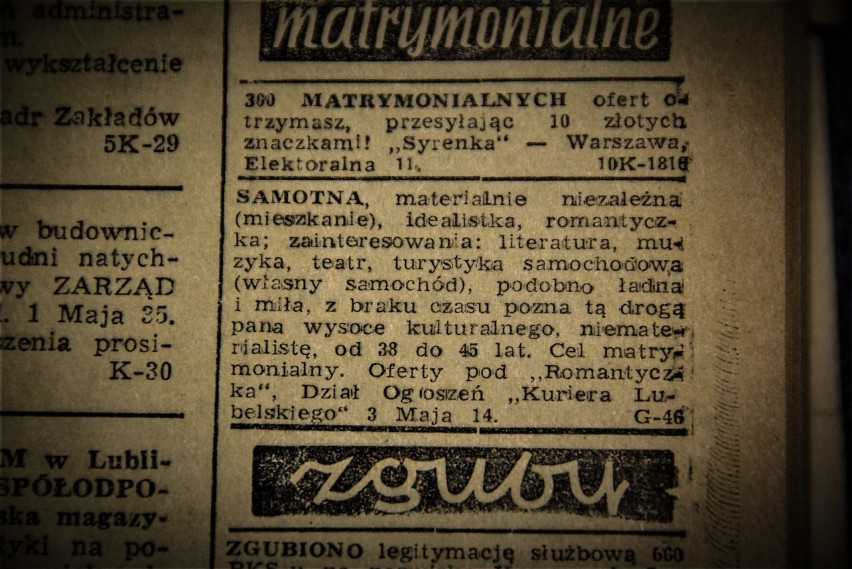 Ogłoszenie matrymonialne z archiwalnego wydania Kuriera...