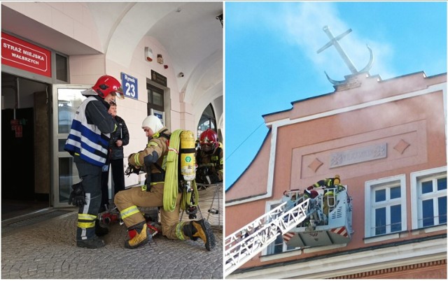 Pożar w budynku Straży Miejskiej i ITS w Wałbrzychu. Strażacy ewakuują ludzi z budynku pod kotwicą! To ćwiczenia