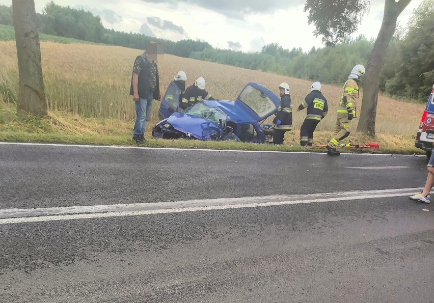 Gmina Masłowice. Wypadek na DK 42 w Granicach, czołowe zderzenie 2 samochodów osobowych. ZDJĘCIA