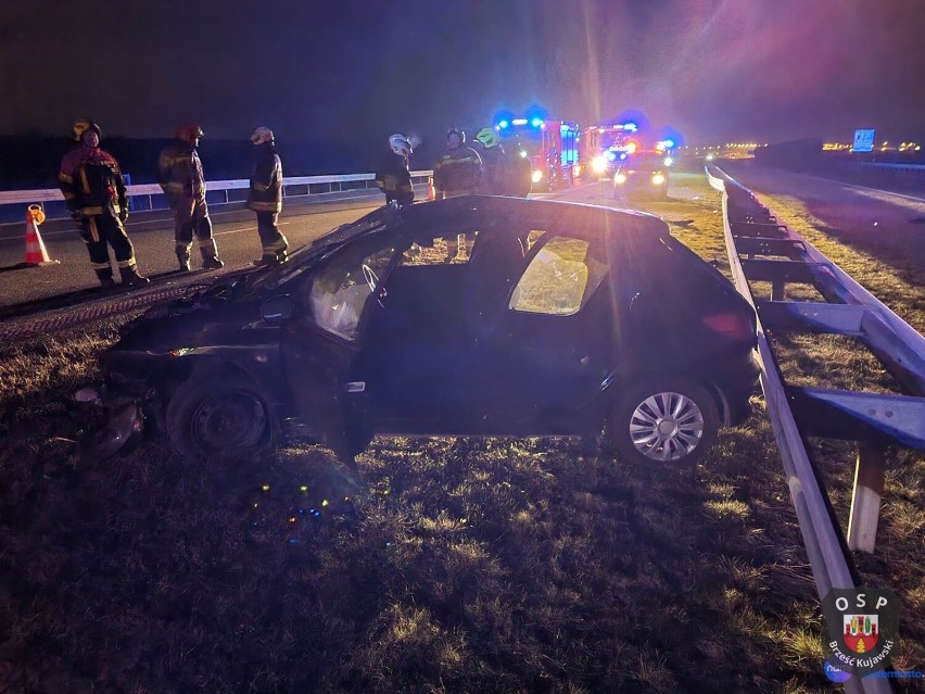 Wypadek na autostradzie A1 w gminie Brześć Kujawski