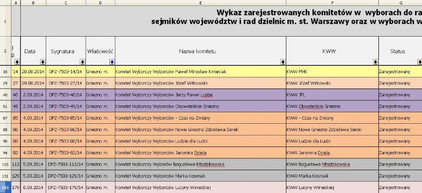 Komitety wyborcze wyborców zarejestrowane w Gnieźnie