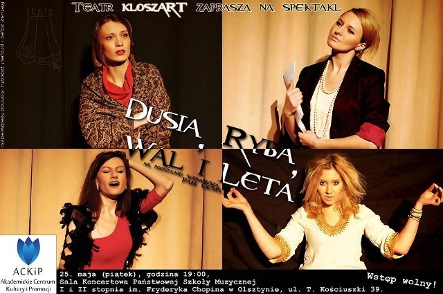 Aktorki Teatru kloszART na plakacie promującym spektakl "Dusia, Ryba, Wal i Leta"