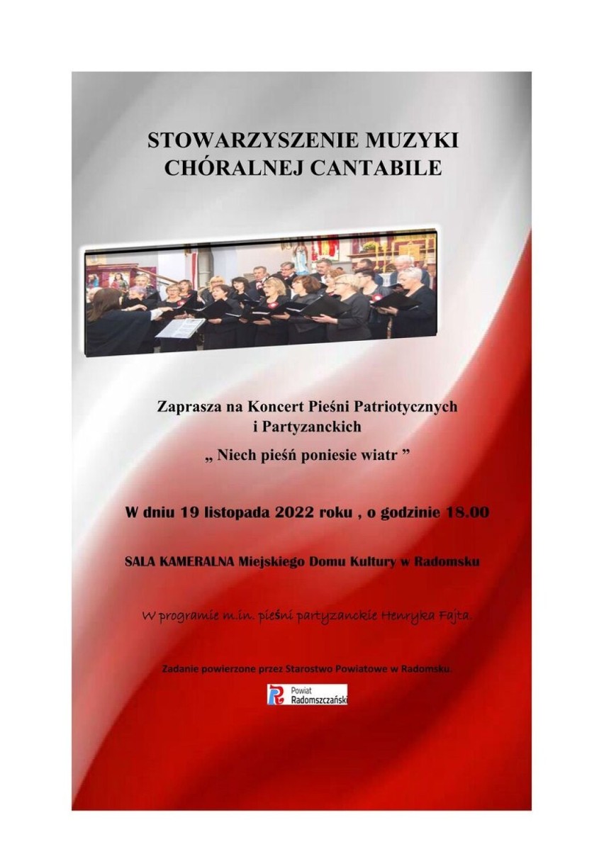 Chór Cantabile z Radomska zaprasza na Koncert Pieśni Patriotycznych i Partyzanckich