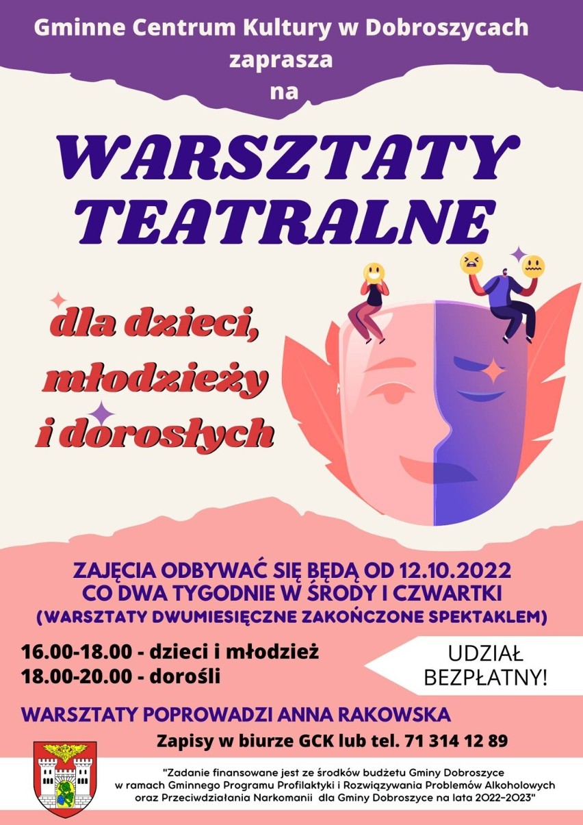 Warsztaty teatralne dla dzieci, młodzieży i dorosłych wkrótce w Dobroszycach