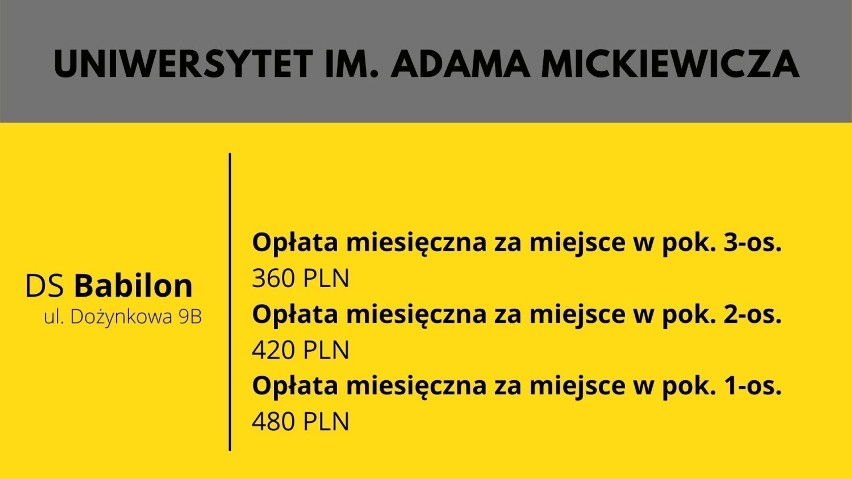 Sprawdź ceny w pozostałych akademikach ----->