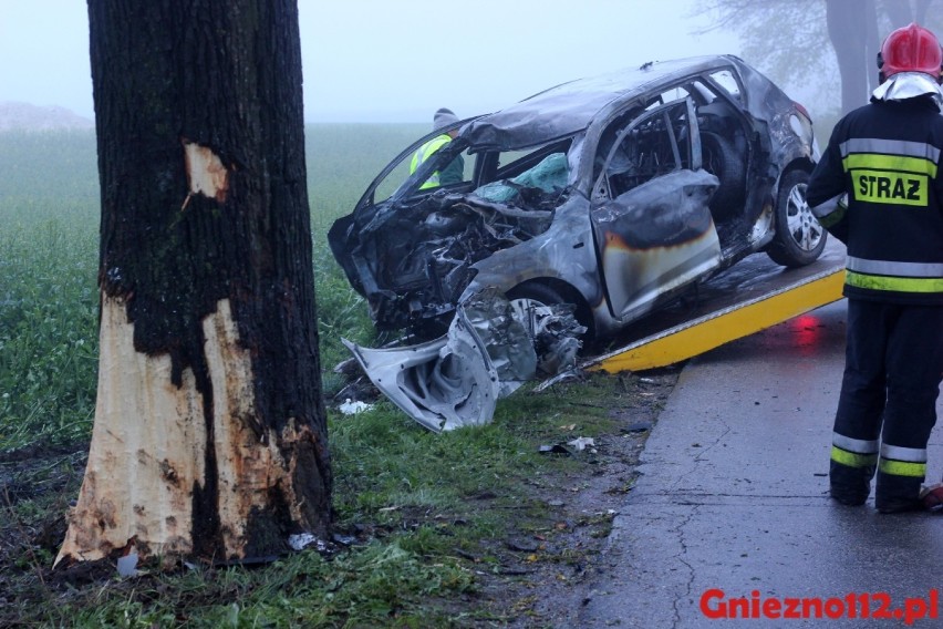 Gmina Trzemeszno: tragiczny wypadek w Zieleniu, kierowca spłonął w aucie