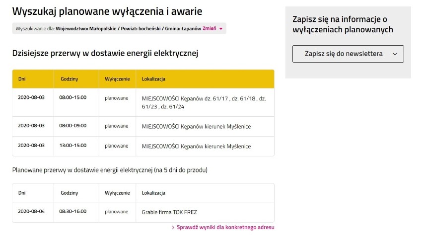 Bochnia-Brzesko. Przerwy w dostawie prądu w powiecie bocheńskim i brzeskim 3.08.2020