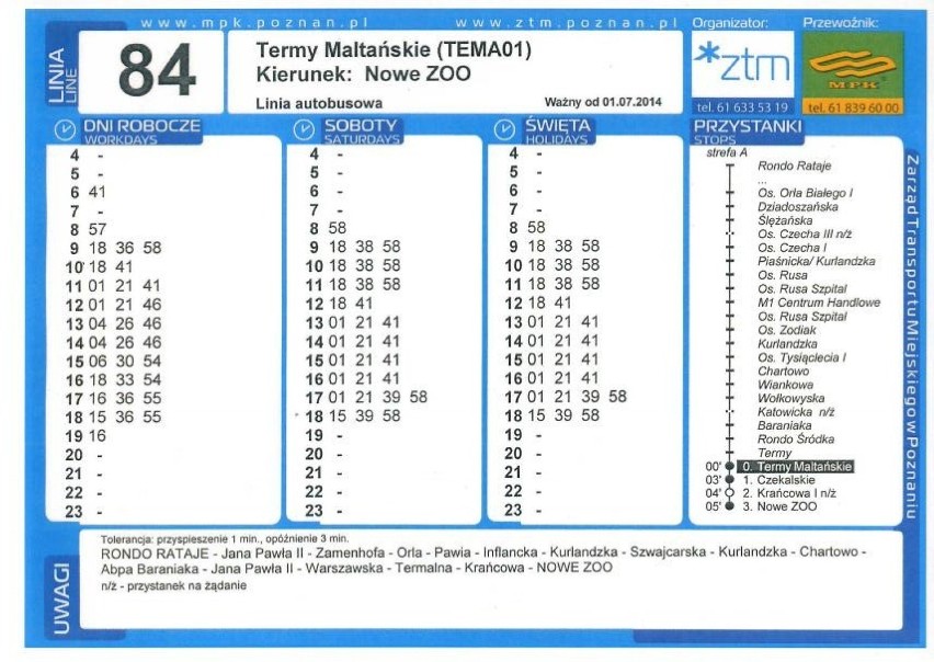 Autobus na Termy Maltańskie: Linia 84 pojedzie 1 lipca