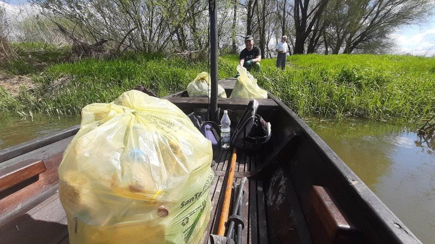 "Napędzani Wisłą" zbierali w Tarnobrzegu odpady z brzegów królowej polskich rzek. Wyruszyli na wodę drewnianą łodzią. Zobacz zdjęcia  