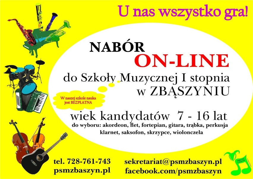 Państwowa Szkoła Muzyczna w Zbąszyniu, prowadzi nabór uczniów do szkoły na rok szkolny 2021/2022