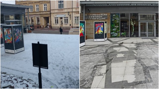 Faktycznie woda, która  zgromadziła się na skwerze przy ulicy Wałowej zamarzła i zamieniła się w lodowisko. Teraz dodatkowo  został przysypany warstwą śniegu 
