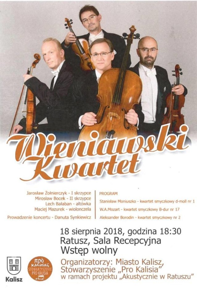 Wieniawski Kwartet wystąpi w kaliskim ratuszu