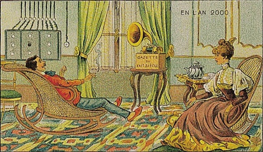 Na francuskiej ilustracji z XIX w. mężczyzna słucha...