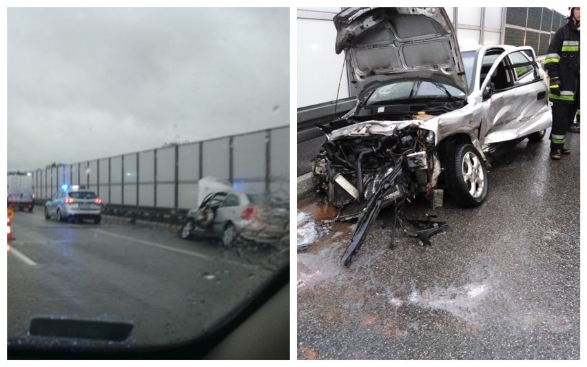 Wypadek na autostradzie A1 pod Włocławkiem. Zderzenie osobówki z samochodem dostawczym [zdjęcia]