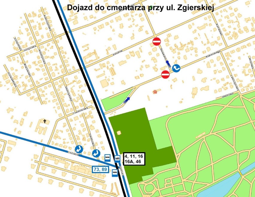 Wszystkich Świętych w Łodzi: Organizacja ruchu w rejonie cmentarzy 1 listopada 2015 [MAPY]