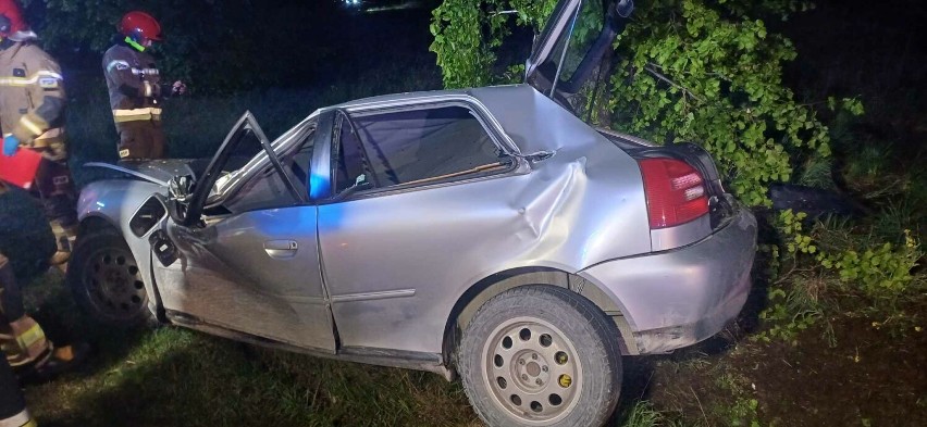 Gmina Ostrówek. Audi uderzyło w drzewo, 31-latek z obrażeniami ciała przewieziony do szpitala