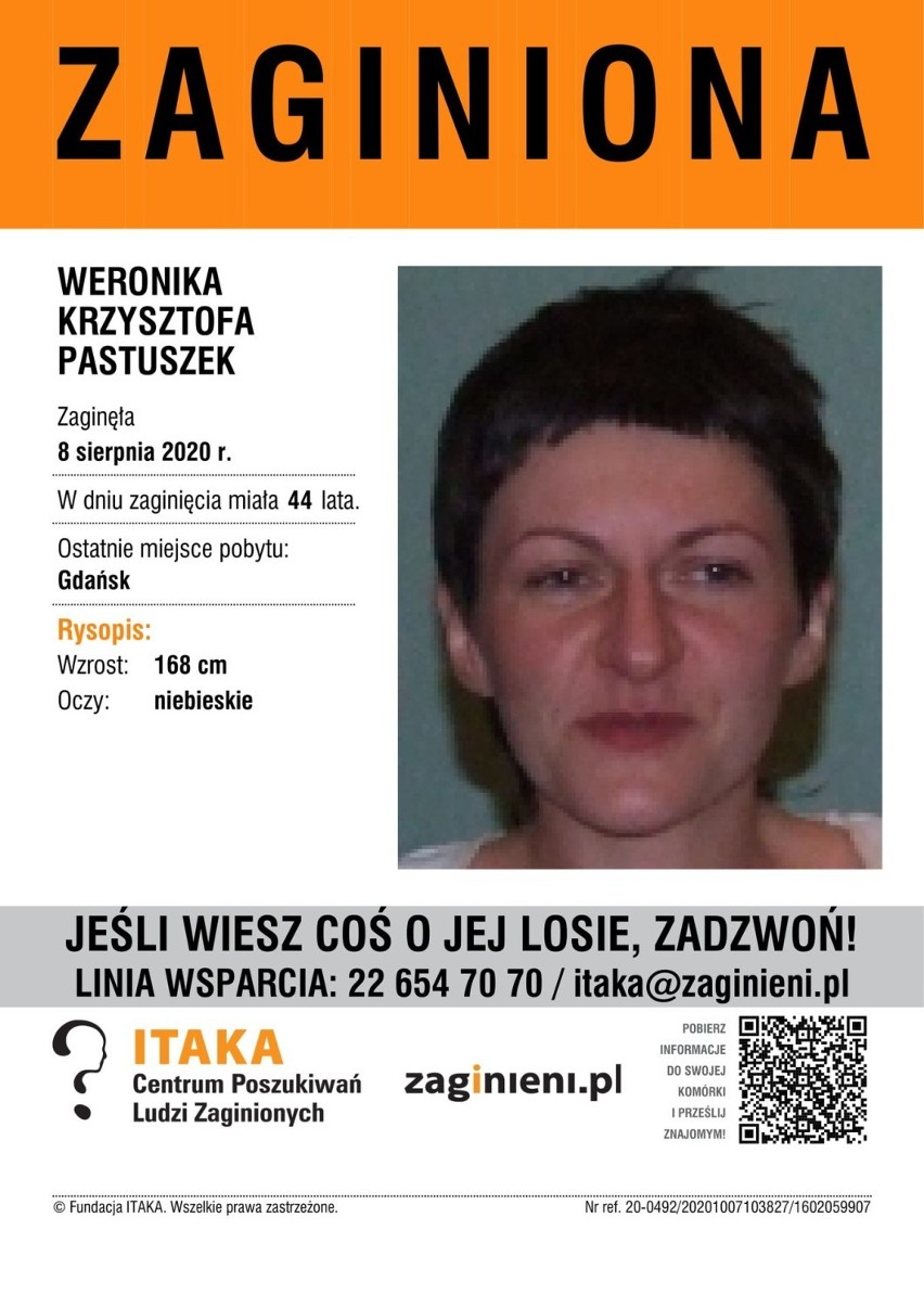 Zaginęła 44-letnia Weronika Pastuszek z Gdańska. Czy ktoś ją widział? Fundacja ITAKA prosi o pomoc